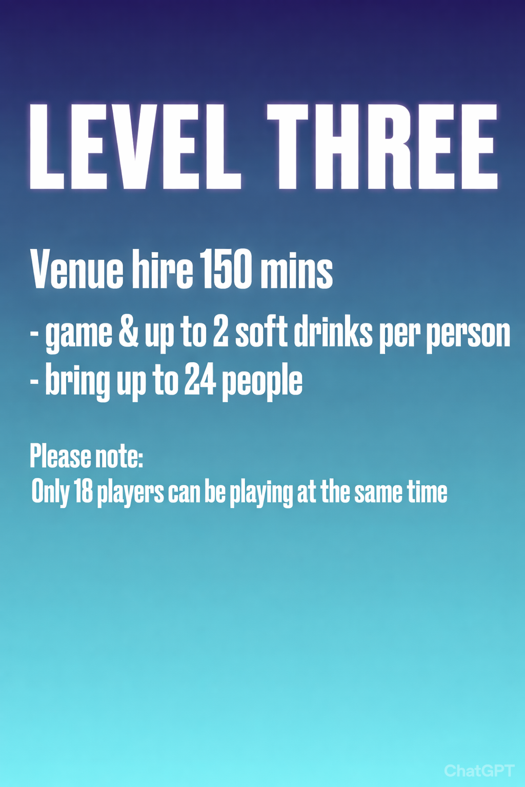 Venue Hire – 150 Minutes of Fun!